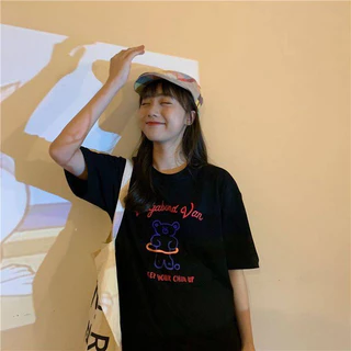 SHOP_MKL🌿เสื้อยืดแขนสั้นพิมพ์ลายหมีน่ารัก ทรงหลวมสไตล์เกาหลี🐨 #9350