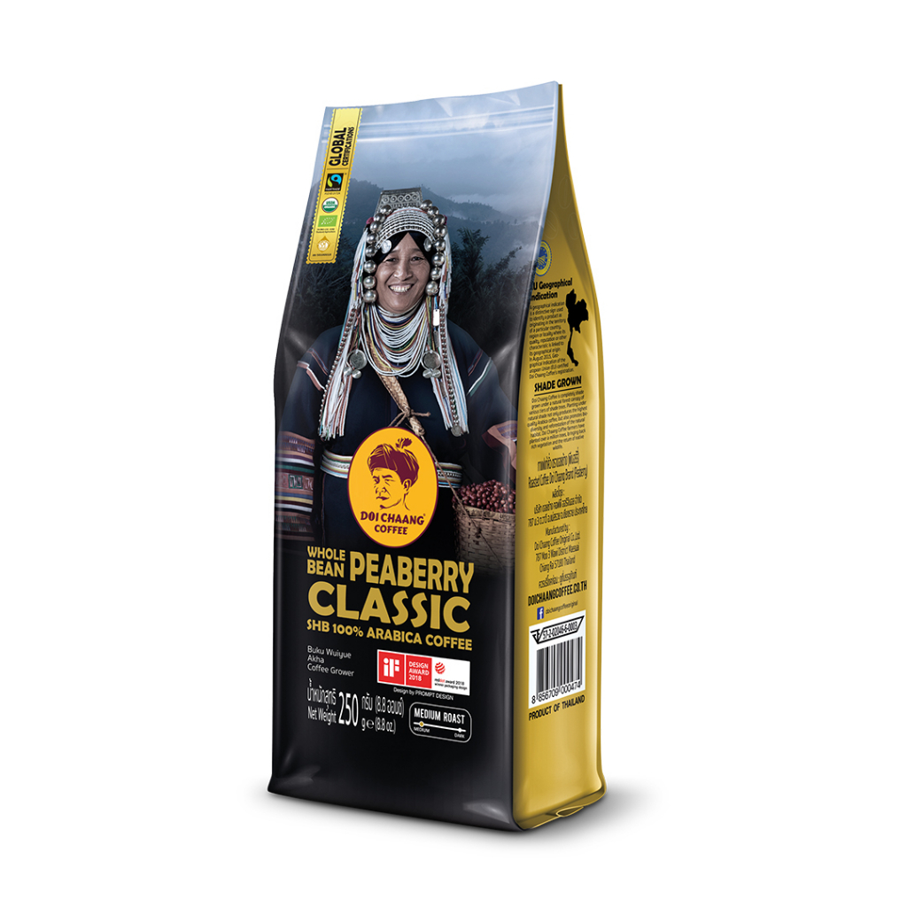 *รุ่นใหม่*Peaberry Classic :Doi Chaang Coffee 250 กรัม 1 ถุง (เมล็ดกาเเฟคั่ว)