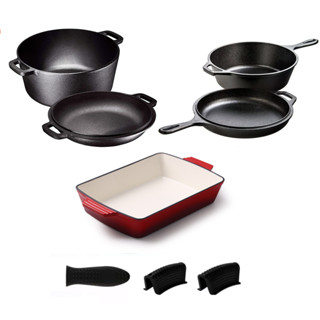 Pre Seasoned Kitchen Utensils Set Durable Cast Iron Bundle Pots And Pans Set Double Dutch Oven, Cast Iron Skillets &amp; Squ