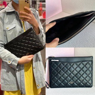 🎀 (สด-ผ่อน) กระเป๋า ใส่เอกสาร 10.6 นิ้วสีดำ K7017 NATALIA LARGE QUILTED LEATHER ZIP POUCH