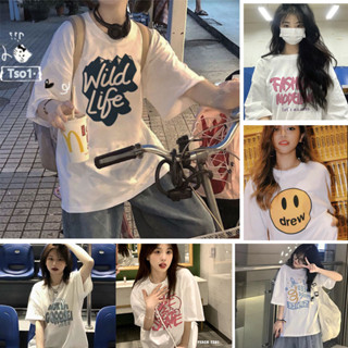 cute💜M-XXL เสื้อยืดแฟชั่นเกาหลี คอกลมแขนสั้น เสื้อผ้าผู้หญิงน่ารัก ลายการ์ตูน เนื้อผ้านุ่มบางเบา ใส่สบาย น่ารัก สุด