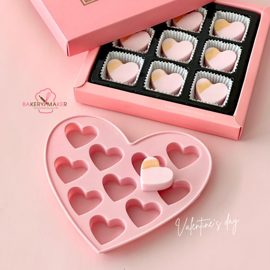 แม่พิมพ์ช็อคโกแล็ต หัวใจ 10 ช่อง พิมพ์ซิลิโคน Heart Chocolate mold Valentine นามะ วุ้น น้ำแข็ง เยลลี่
