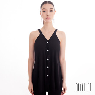 [MILIN] Mulia Top V-neck sleeveless flowing spandex top เสื้อแขนกุดคอวีแต่งกระดุมหน้า