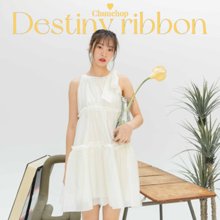 chuuchop_พร้อมส่ง(C7811)✨🧸👛Destiny ribbon dress ชุดเดรสสั้นแขนกุด แต่งผูกโบว์ช่วงคอ สวยหรู ดูดีมากๆ