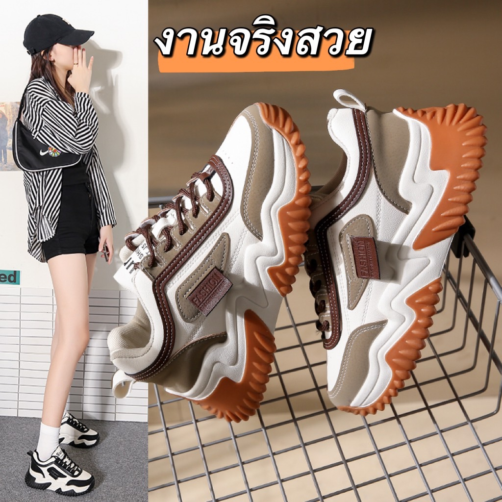 รุ่นใหม่ MARIAN  รองเท้าผ้าใบผู้หญิงเกาหลี เสริมส้น 5ซม. NO.A0404