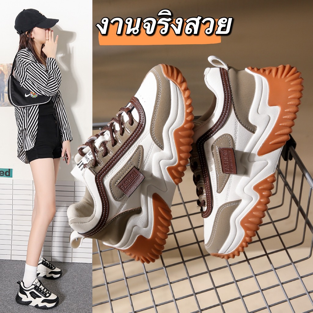 รุ่นใหม่ MARIAN รองเท้าผ้าใบผู้หญิงเกาหลี เสริมส้น 5ซม. NO.A0404