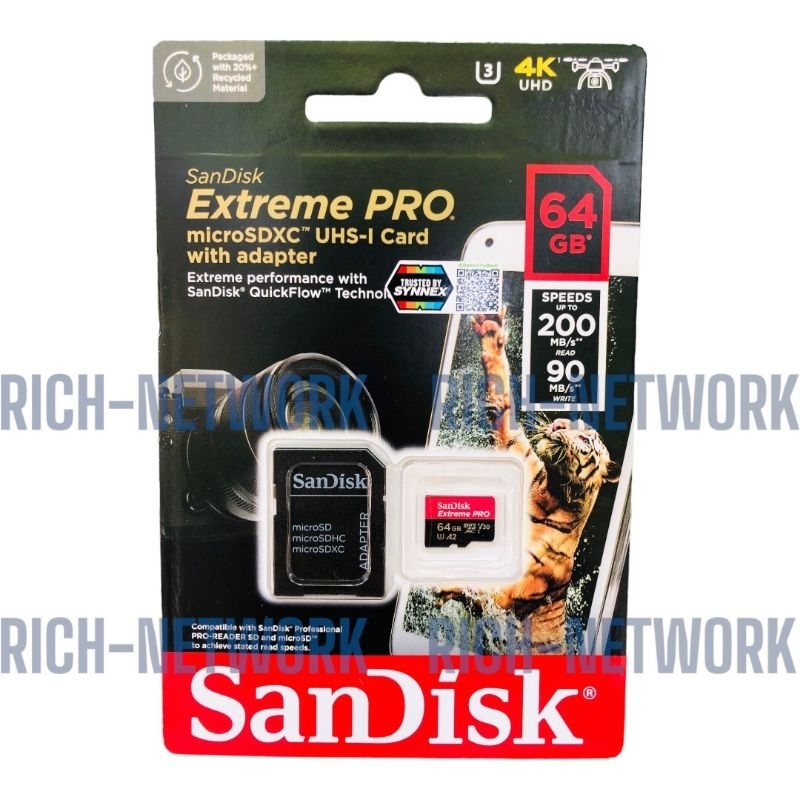 (ของแท้ 100%) เมมโมรี่ SanDisk 64G U3 Extream Pro Micro SDHC UHS-I 4K UDH