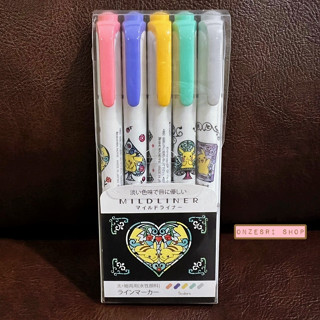 ปากกาไฮไลต์ Zebra Mildliner 5 Colors Set ลาย Pikachu หัวใจสีดำ มี 5 สีในเซ็ต ตรงด้ามเป็นลายน่ารัก