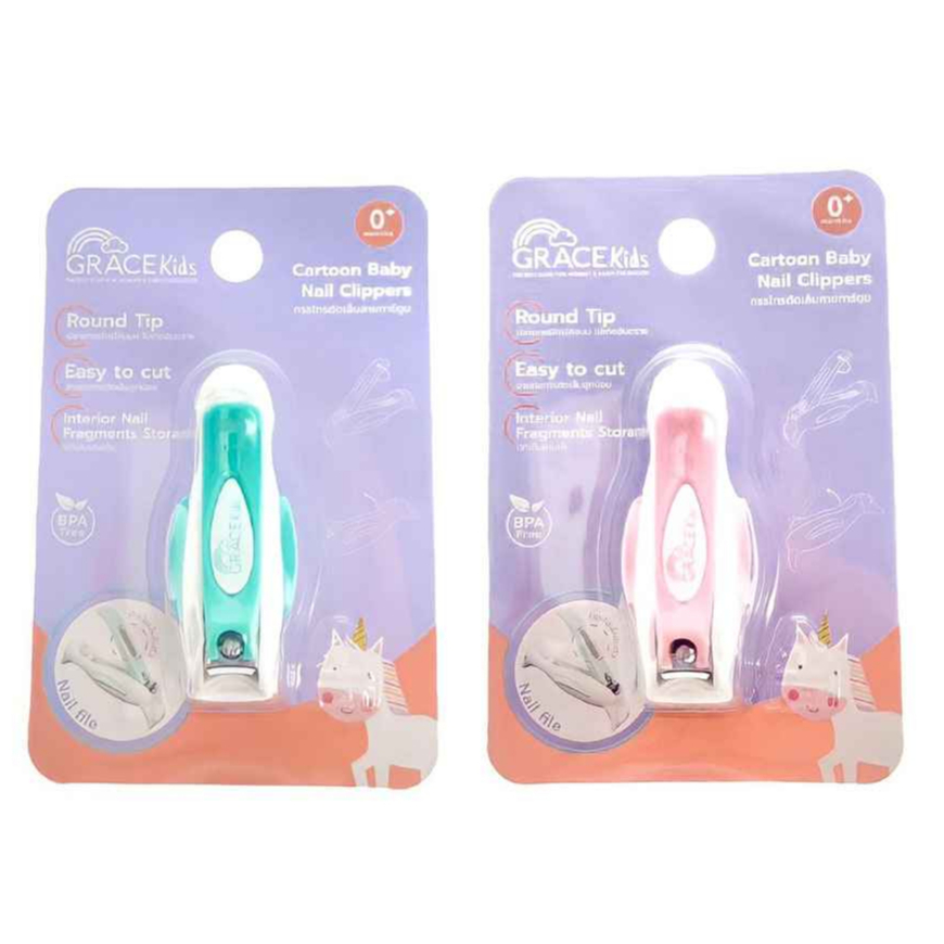 Gracekids กรรไกรตัดเล็บเด็ก ลายการ์ตูน มีที่เก็บเศษเล็บ (สีชมพู)