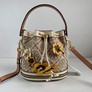 กระเป่าถือ สะพายข้าง Tory Burch T-Monogram Braided Floral Bucket Bag