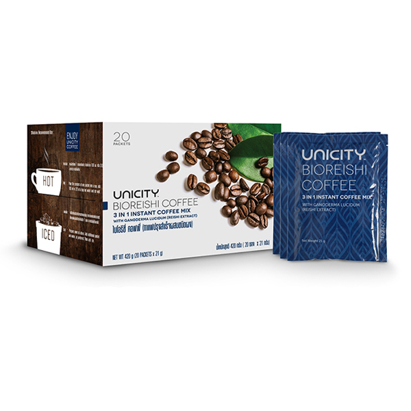 Bio Reishi Coffee กาแฟไบโอริชี่ ยูนิซิตี้ Unicity แท้💯% New Pack รุ่นกล่องน้ำเงิน 20 ซอง