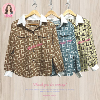 💖New💖(พร้อมส่ง) เสื้อปกคอเชิ้ต แขนยาว กระดุมหน้า (ผ้าไหมอิตาลี) พิมพ์ลาย