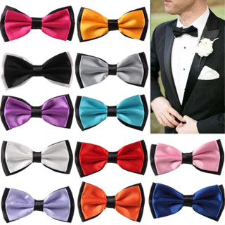 หูกระต่าย โบว์ไท โบว์ 12*6 cm. Wedding Party Bowties Smart Prom Necktie Satin Dress Bow Tie Plain Fancy Pre-Tied Mens