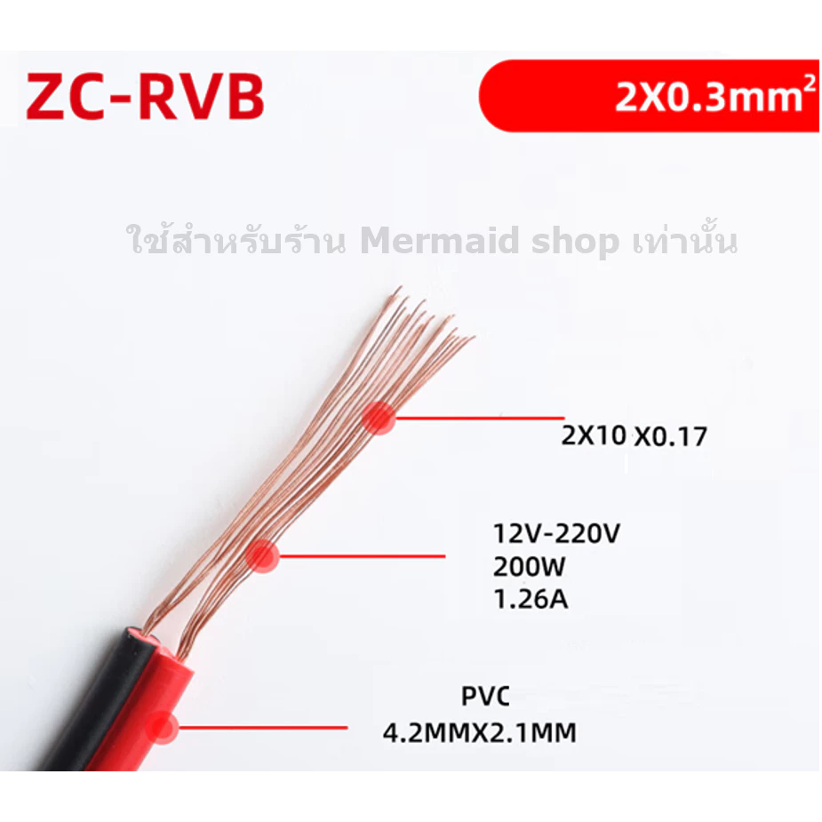สายไฟคู่ ดำแดง ขนาด 2 x 0.3/0.75/1/1.5/2.5 Sqmm. สายไฟ อะลูมิเนียมเคลือบทองแดง หุ้มฉนวน thumbnail 4