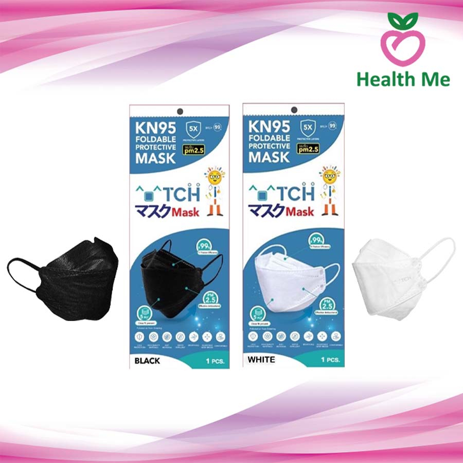 [PACK10ซอง] TCH KN95 FOLDABLE PROTECTIVE MASK ซองละ 1 ชิ้น หน้ากากอนามัย KN95 TCH สีดำ/ขาว