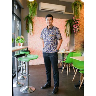เสื้อผ้าไทย เชิร์ตผู้ชาย เนื้อผ้า cotton พิมพ์ลายปาเต๊ะ