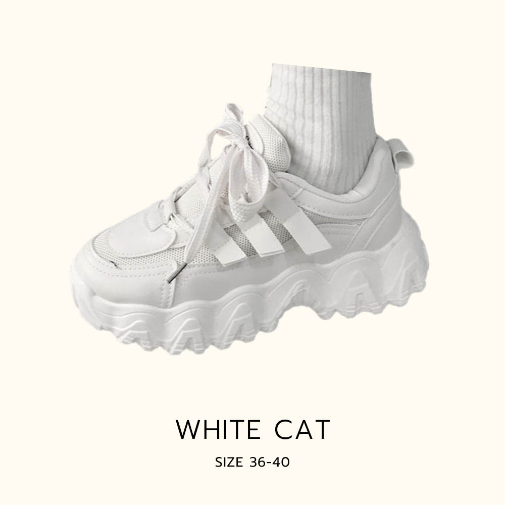 รองเท้า เสริมส้น 3.5 cm รองเท้าผ้าใบเกาหลีสุดฮิต ใส่สบาย น่ารักสไตส์เกาหลี รุ่น White cat