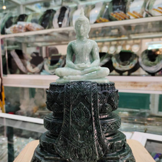 พระพุทธรูปหยก ขนาดหน้าตัก 3 นิ้ว หยกแท้ Jadeite Type A ปางสมาธิ พร้อมฐาน หินอินเดีย