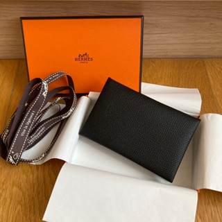 New! Hermes Epsom Calvi Card Holder Noir Stamp U