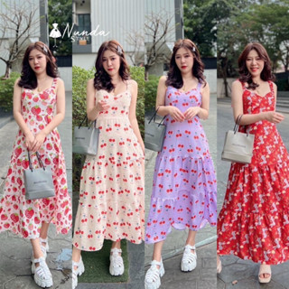 Fashion young Maxi dress สายเดียว ลายดอก