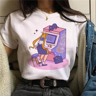 Sailor Moon Cute Anime Girl Short Sleeve Top | เสื้อยืดญี่ปุ่นอะนิเมะผู้หญิงแขนสั้น