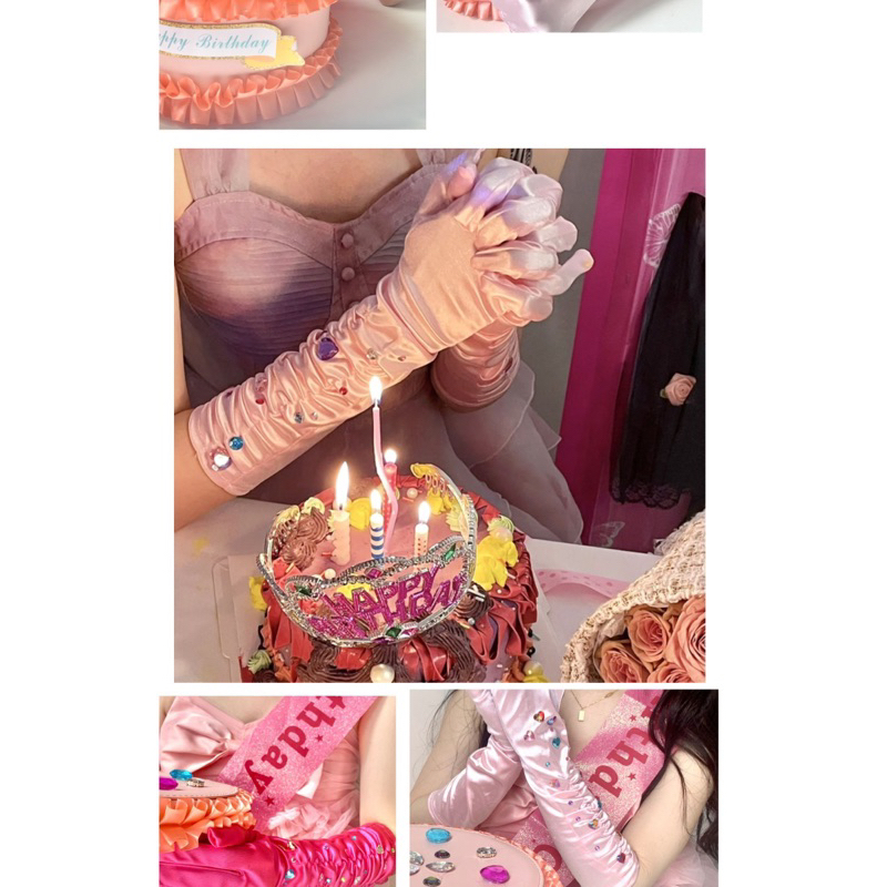 blinkgirl〰️พร้อมส่ง   ถุงมือวันเกิด ฟิลเจ้าหญิง มีเพชรแบบติดแถมให้ด้วยน้า ถ่ายรูปออกมาแล้วปังมาก ถุงมือ ถุงมือปาร์ตี้