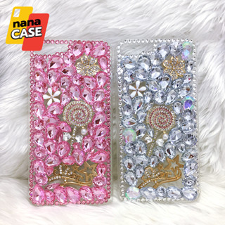 เคสออปโป้/oppoA16 A17 A53 F9 Reno6z F11Pro เคสมือถือคริสตัลหรูหรา ขอบนิ่มใสประดับเพชรอะไหล่อมยิ้ม candy สีขาว/สีชมพู