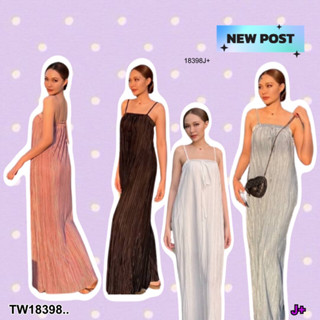 MF18398  Maxi Dress เดรสยาวผ้าอัดพลีส ซาตินยืดนุ่มเงาสวยสุดๆ สายเดี่ยว ช่วงอกผูกโบว์แต่ง เนื้อผ้า ซาตินนุ่มอัดพลีส ใส่ไป