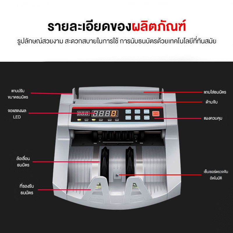 เครื่องนับเงิน ธนาคาร 2 in1 สามารถ นับแบงค์ นับธนบัตร นับเงินสด มีหน้าจอ LCD แยก เร็วและแม่นยำ