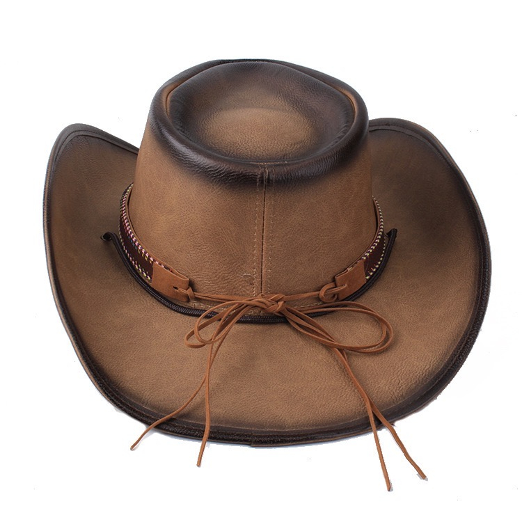 05X9 หมวก Cowboy หนังกลับสุดคลาสสิค ทรงวินเทจ มีสายรัดคาง ทำจากหนังเทียมเกรดพรีเมี่ยม แข็งแรง ทนทาน