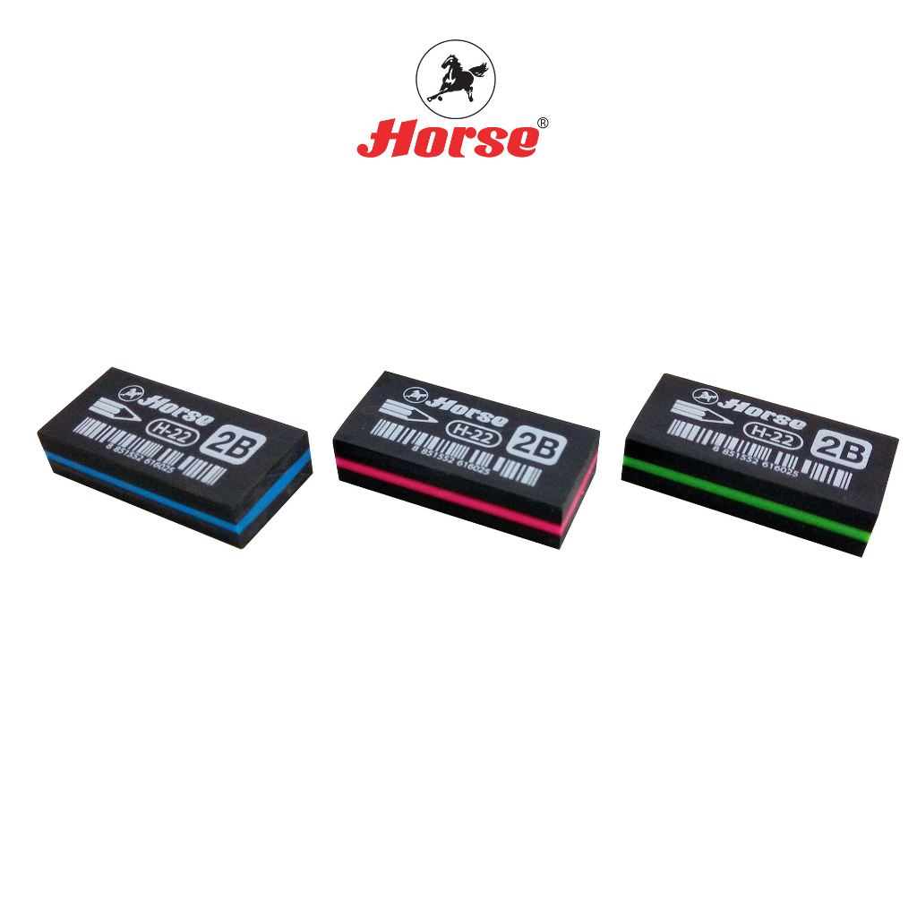Horse (ตราม้า) ยางลบดินสอก้อนดำ 2B H-22 ตราม้า (ซีนพลาสติกหุ้มทุกก้อน) จำนวน 1 ก