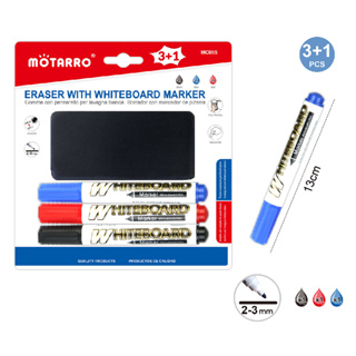 ปากกาไวท์บอร์ด 3 ด้าม + แปรงลบกระดาน MOTARRO รุ่น MC085 สำหรับเขียน กระดานไวท์บอร์ด ปากกาลบได้ ปากกาเขียนกระดาน
