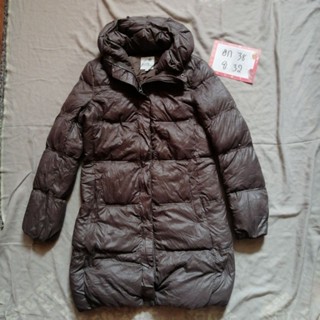 Earth music size S อก 38 เสื้อขนเป็ด ตัวยาว สภาพดี มือสอง ห่าน down 90% สีเขียวทหาร ขนห่านบาง down jacket  แบรนด์ญี่ปุ่น