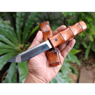 มีดไอคุชิ Aikuchi มีดซามูไร ปลาย Tanto มีดพก ดาบสั้น เสือซ่อนเล็บ ใบ 4.5” เหล็ก 4034 ต้านสนิม ตีร้อน ด้าม-ฝักไม้มะค่า