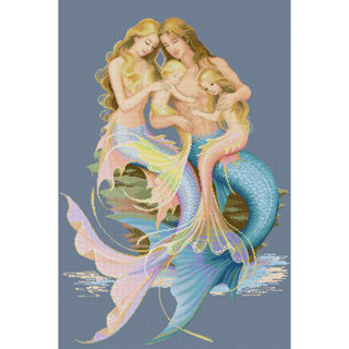 JF-M02 Mermaid Family ชุดปักครอสติชลิขสิทธิ์แท้ ครอสติชไม่พิมพ์ลาย แบรนด์ Jasmine