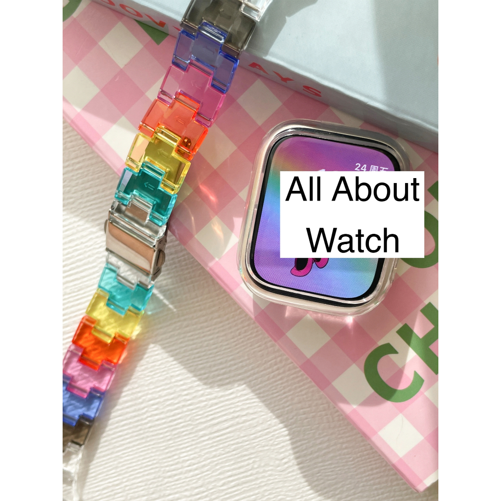 สายเรซิ่น Rainbow ใส เส้นเล็ก ใช้ได้กับ Smart Watch 8 7 6 5 4 3 2 1 Se Ultra 8 HelloUltra X8Promax GS8 HW67mini Maimo
