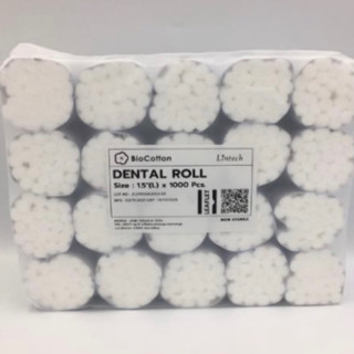 Lintech Dental Roll สำลีอุดฟันยาว1.5นิ้ว ขนาดL ไม่ปราศจากเชื้อบรรจุ1,000ชิ้น/ซอง