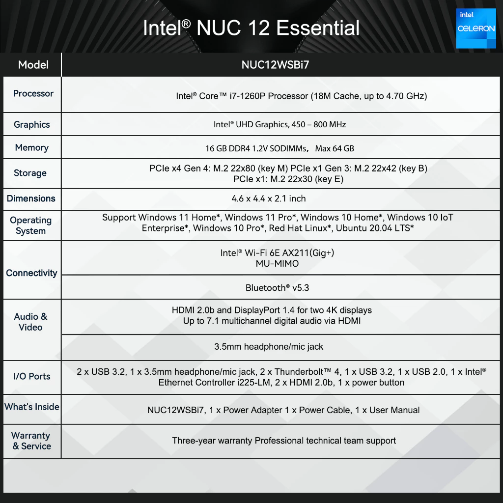Intel NUC 12 Mini PC Kit NUC12WSHi5 (12-Core i5-1240P 16GB RAM 512GB SSD Iris XE Graphics) Windows 11 Pro Latest Desktop Computer Mini PC,2 x Thunderbolt 4, Intel nuc Wi-Fi 6E AX211 Wireless thumbnail 9