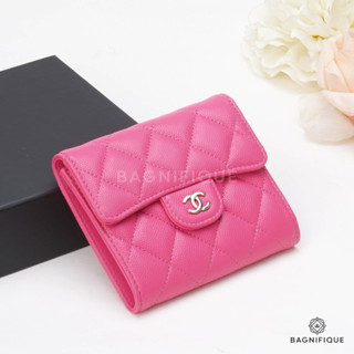 NEW CHANEL TRI FOLD WALLET SHORT HOT PHINK CAVIAR GHW