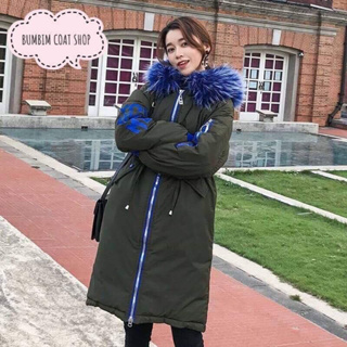 🌻พร้อมส่งจากไทย🌻Long Padding Coat สีเขียวทหาร มือ1 มีฮู้ดแต่งเฟอใหญ่ฟูสวย เฟอถอดได้ค่ะ