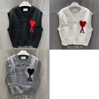 Ami Paris Vest knit เสื้อไหมพรม แขนกุด เสื้อกันหนาว แบรนด์เนม ของแท้ ดำ เทา ขาว หัวใจ ผู้หญิง ผู้ชาย ของขวัญ วาเลนไทน์