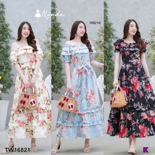 PP16821 MaxiDress เดรสยาว ลายดอก เปิดไหล่..