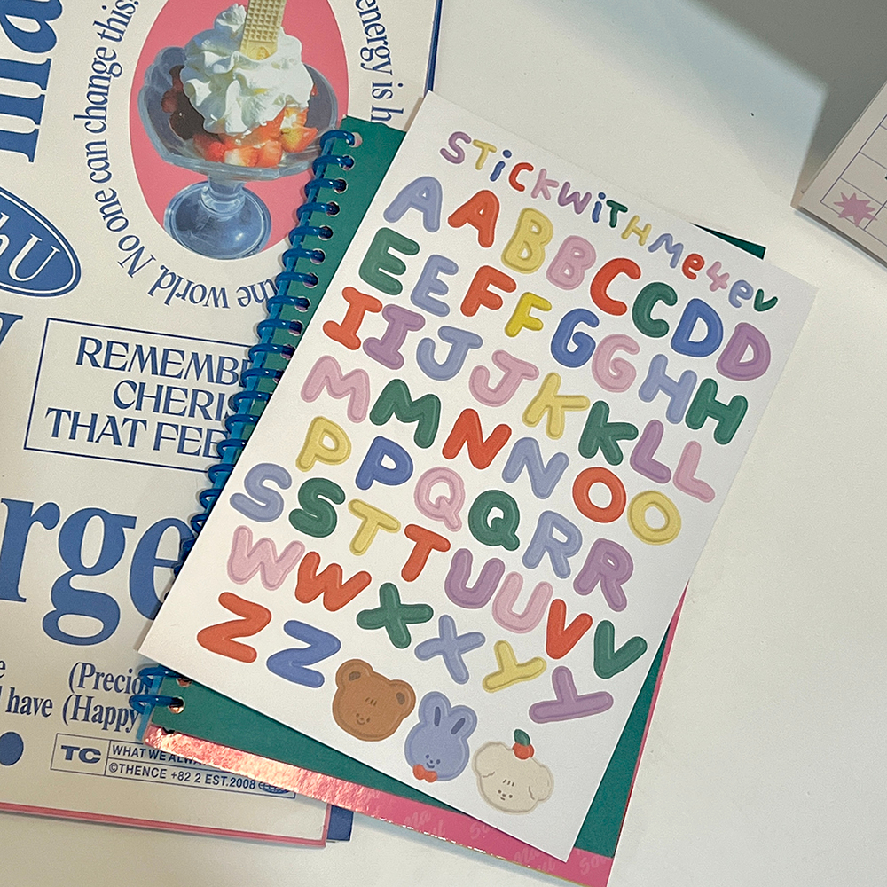 Jelly Alphabet Party สติกเกอร์ตัวอักษร พิมพ์ทึบ เนื้อ PVC ขนาด A5| Stickwithme4ev