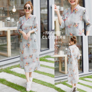 🌈🌿🌺🌼🌸🧡💚 Floral CHn Collar Maxi Dress