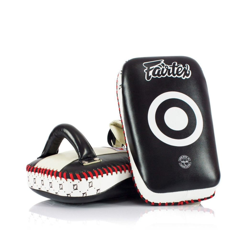 Fairtex KPLC1 Curved Kick Pads - Size Small ฺBlack/White Color Curved Design Made from "Premium Cowhide Leather" (Pair)