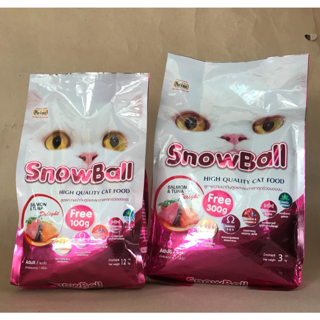 สโนบอล Snowball อาหารแมว รสแซลมอนและทูน่า ขนาด 3 กิโลกรัม แถมฟรี 300 กรัม