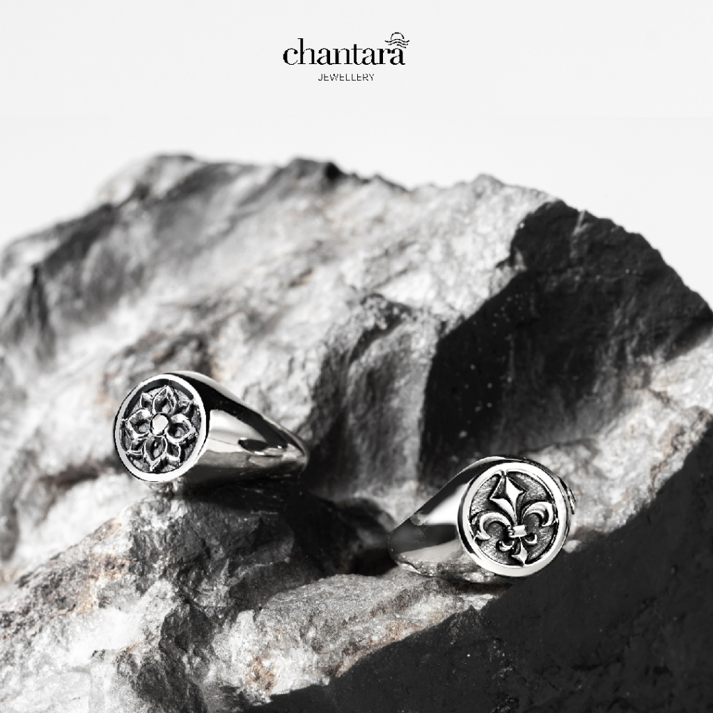 CHANTARA - แหวนลูกเสือลายประจำยาม แหวนเงิน "Signet Pracharmyarm Ring" แหวนแฟชั่น ฟรีผ้าเช็ด