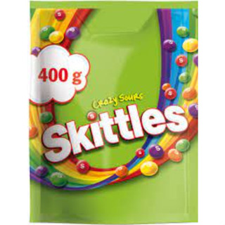 Skittles Crazy Sours Candyลูกอมผลไม้ ซองสีเขียว จากอังกฤษ ขนาด 400  กรัม