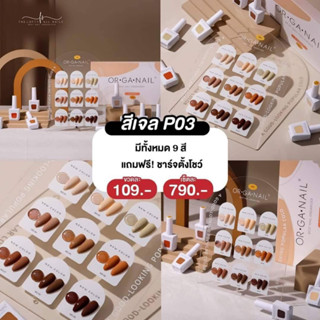 เซตสีเจล P03 Organail 9ขวด โทนน้ำตาล แถมฟรีชาร์จสี พร้อมส่งจากไทย