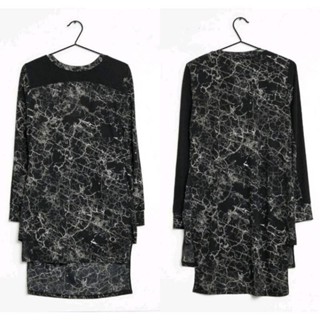 NX : Black Print Marble Dress (แซคดำลายหินอ่อน )